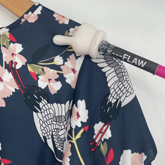 Almatrichi Blouse Womens Small Blue Pink Ruffle Flutter Layer‎ Crane Bird Floral - Picture 9 of 12